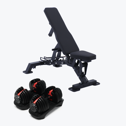 Bundle: Set of Dumbbells (5 - 52.5 lb) & Bench